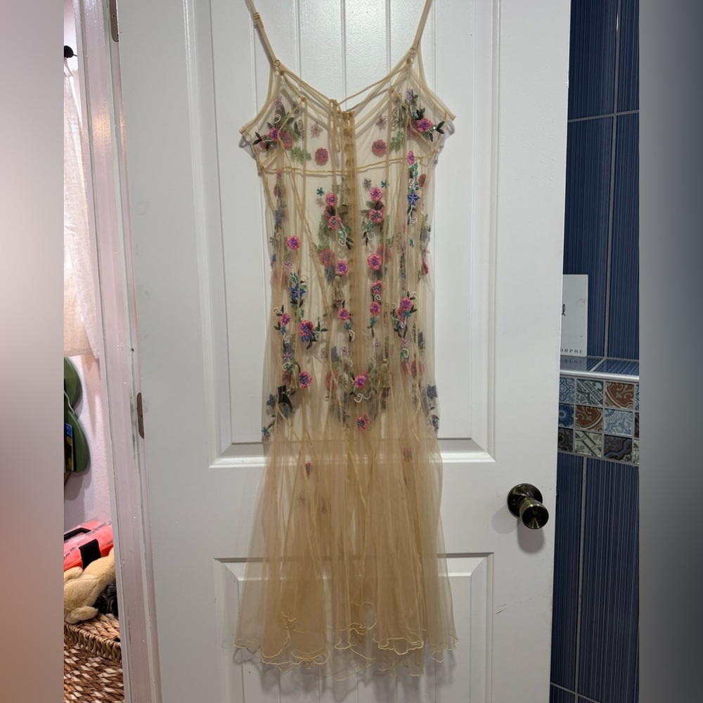 Free People Cream Floral Embroidered Midi Dress